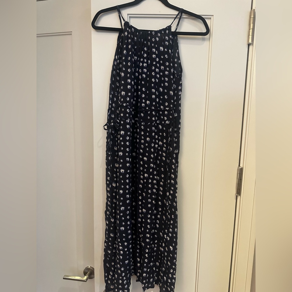 Strappy Navy and White Patterned Midi Dress